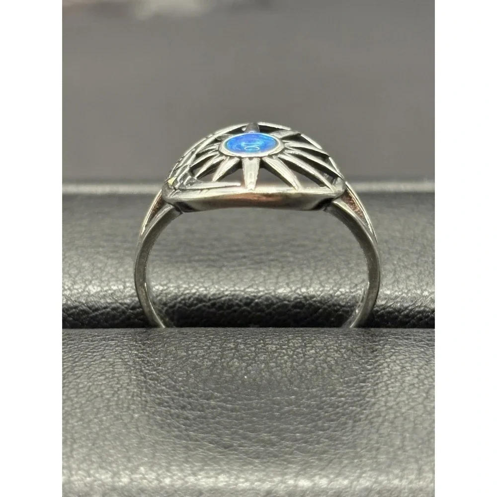 New Condition Sterling Silver Lab Blue Opal Sun Moon Ring Size 7 G29